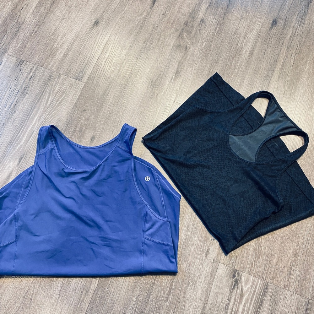 2-LOT Lululemon Tank Top Bundle Blue Sculpt & Black Animal Print Racerback Women